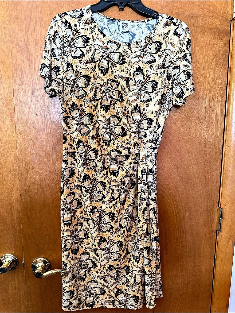 Anne Klein Floral Midi Dress in Beige & Black Like New